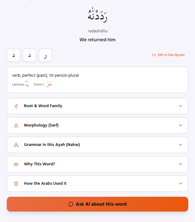 Word-by-word analysis: root, morphology, grammar and classical dictionaries